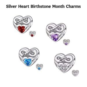 Silver Heart Birthstone Month Charm Pandora Style